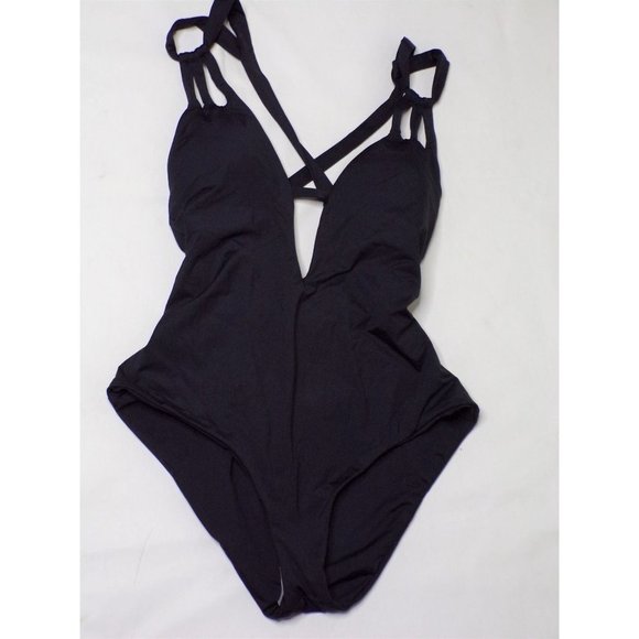 BECCA Color Code Skylar Plunge One-Piece Swimsuit Medium (8-10) Black NEW - Picture 4 of 7